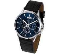 JACQUES LEMANS Sydney Men's Watch Leather Strap Solid Stainless Steel Chronograph 1-1542G, Black, Bracelet