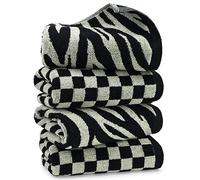Jacquotha 2 Styles 4 Pack Black Check Zebra Cotton Bathroom Towels