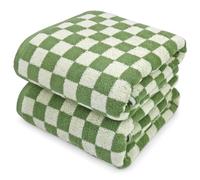 Jacquotha Bath Towels Set of 2 - Luxury Shower Towels 55” x 27.5”, Cotton Beach Towel Green Checkered, Absorbent Quick Dry Body Towels 520GSM, Gifts