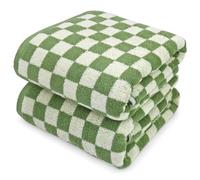 Jacquotha Bath Towels Set of 2 - Luxury Shower Towels 55” x 27.5”, Cotton Beach Towel Green Checkered, Absorbent Quick Dry Body Towels 520GSM, Gifts