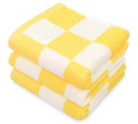 Jacquotha Bathroom Hand Towels Set of 3 Bright Yellow Checkered - Soft Cotton 13x28 Inches - Modern Farmhouse Bathroom & Kitchen Decor Towel