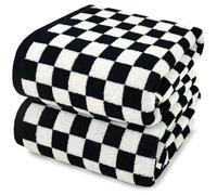 Jacquotha Black and White Checkered Bath Towels Set of 2-100% Cotton 27.5"x55" - Soft, Absorbent, Quick Dry Bath Towels for Bathroom, Pool, Beach, Spa