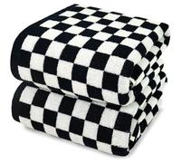 Jacquotha Black and White Checkered Bath Towels Set of 2-100% Cotton 27.5"x55" - Soft, Absorbent, Quick Dry Bath Towels for Bathroom, Pool, Beach, Spa