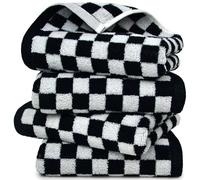 Jacquotha Black and White Hand Towels for Kitchen 4 Pack Cotton, Decorative Bathroom Towels Checkered Decor Farmhouse Cute for Men Women Gifts, 13" x 29"