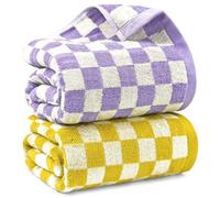 Jacquotha Checkered Bath Towel Set in Yellow and Lilac, Soft Colorful Bath Towels for Bathroom Spa, Large Shower Towels 2 Pack 55” x 27.5”, Thin Quick Drying Towels for Beach Pool