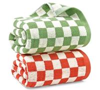 Jacquotha Checkered Bath Towels for Bathroom, 2 Pack Shower Towels 55" x 27.5", Super Absorbent and Quick Dry (Orange + Green)