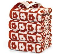 Jacquotha Checkered Floral Hand Towel Set - 4 Pack (29” x 13”) Towels for Bathroom Spa Kitchen, Christmas Hand Towels Gifts, Bright and Durable, Rust Red