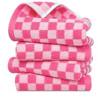 Jacquotha Checkered Hand Towels for Bathroom Set of 4 (Hot Pink) - 100% Cotton, 13" X 29", Soft Absorbent for Women Girls Gifts - Vibrant Cute Towels Brighten Up Your Home Decor