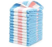 Jacquotha Cotton 12 Pack Striped Washcloths, 13 x 13 Inches, 3 Colors - Face and Body Cleansing Towels