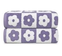 Jacquotha Cotton Bath Towels Pack of 2 with Lilac Checkered Floral Charm - Luxury Lightwieght Quick Dry Towels for Bathroom Shower, 27.5” x 55”