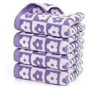 Jacquotha Cotton Face Towels Set of 4 - Checkered Floral Bathroom Hand Towels for Everyday Use, 29” x 13” Lilac