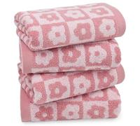 Jacquotha Cotton Hand Towels Pink Plaid Floral Pattern Quick Dry for Women Girls Wife Mom Daughters 29" x 13" Pack of 4