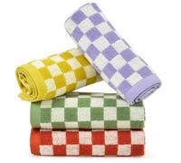 Jacquotha Cotton Wash Cloths Checkered 4 Pack 4 Colors - Bathroom Washcloths for Face Body, 13 x 13 Inches Daily Cleansing Towels