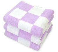 Jacquotha Hand Towel Set of 3, Quick Dry Lightweight Absorbent, Lavender & White Checkered, Cotton, 13x28 Inches