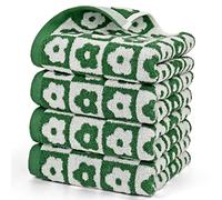 Jacquotha Hand Towels Checkered Floral - Set of 4 Soft Face Towels for Bathroom, Medium Size 13” x 29”, Dark Olive Green