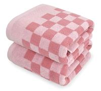 Jacquotha Soft Bath Towels for Bathroom Beach Pool (Pink Checkered), Quick Dry Cotton Shower Towels Set of 2, Cute Funny for Her Women Girls, 27.5x55 Inches