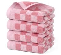 Jacquotha Soft Cotton Hand Towels in Pink Checkered - 4 Pack Lightweight Absorbent Towels for Hand Drying and Face Washing, Gifts for Women Girls, 29x13 Inches