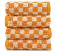 Jacquotha Soft Hand Towels 4 Pack, Orange Checkered Face Towel Set for Bathroom Kitchen, Fall Decorative Towel 13x29 Inches