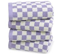 Jacquotha Towel for Bathroom Guest Room Home - 100% Cotton Towels Set Lilac Checked Print Extra Soft Absorbent 4-Piece Face Towel Set for Daily Use