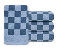 Jacquotha Towel Set of 4, Check Towels for Bath, Face and Hair, for Men and Women, Kitchen, Luxurious Cotton, Soft and Fluffy, 33 x 74 cm, Blue