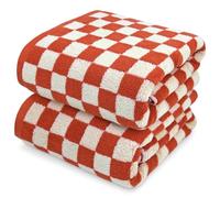Jacquotha Ultra Soft Bath Towels 2 Pack - 520 GSM Cotton Highly Absorbent Checkered Towels Set for Bathroom Shower Pool Travel 55" x 28"(Coral)