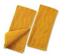 Jacquotha Wavy Striped Cotton Hand Towels, Set of 2, Dry Your Hand Instantly, 13x29 Inches, Mustard Fall Kitchen Bathroom Towel