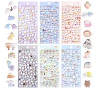 Jactales 600+ Cute Mini Puffy Stickers-Small 3D Tiny Micro Bulk Sticker Set for Kids Girls Adults-Includes Kawaii Japanese Cartoon Ghost Animal Cat Dog Penguin Birds for Phone Case-Removable-6 Sheets