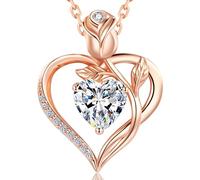 JACUPO 1.2CT Rose Heart Moissanite Necklace D Color VVS1 S925 18K Rose Gold For Wife Girlfriend Mom Daughter for Wedding Anniversary Birthday Christmas Conveys I Love You Message