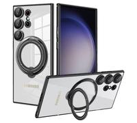 Jacyren Mobile Phone Case for Samsung Galaxy S23 FE Case with 360° All-in-One Magnetic Ring Stand Protective Case Transparent Silicone Shockproof Scratch-Resistant Case for Samsung Galaxy S23 FE