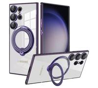 Jacyren Mobile Phone Case for Samsung Galaxy S23 FE Case with 360° All-in-One Magnetic Ring Stand Protective Case Transparent Silicone Shockproof Scratch-Resistant Case for Samsung Galaxy S23 FE