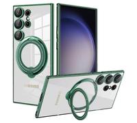 Jacyren Mobile Phone Case for Samsung Galaxy S23 Ultra Case with 360° All-in-One Magnetic Ring Stand Protective Case Transparent Silicone Shockproof Scratch-Resistant Case for Samsung Galaxy S23 Ultra