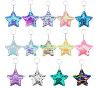 Jaczora 14PCS Colourful Sequin Keychain,Reversible Sequin Keyring, Glitter Star Keychain Charm, Party Gift for Girls Birthday Party Gifts