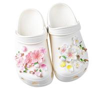 Jaczora 16PCS Peach Blossom Clog Charms, Shoe Decoration Charm Floral, Sweetness Style Chains Shoes Charm for Clogs, for Women Birthday Gift, Party Gift