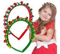 Jaczora 2Pcs Christmas Bell Hairband Red Green Silver Jingle Bells Headbands Holiday Party Favors for Cosplay Costume Hair Accessories