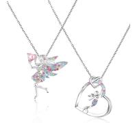 Jaczora 2PCS Crystal Necklace for Girls Women,Mermaid and Fairy Crystal Pendant Necklaces Gifts with Gift Box,Jewelry Gifts for Girls Daughter Birthday Christmas Graduation Gift