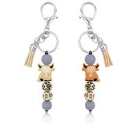 Jaczora 2PCS Highland Cow Keychain,Highland Cow Party Gifts,Cute Animal Silicone Beaded Tassel Keyrings Keychains for Women Men Gifts