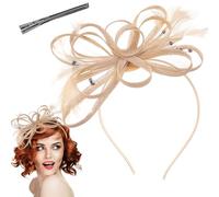 Jaczora Ladies Fascinator Wedding Hat,Hemp Veil Headdress Europe and The United States Retro Feather Fashion Feather Hairpin Stage Runway Hair Accessories for Cocktail Tea Party Weddings Races(Peach)