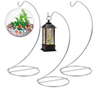 Jaczora Pack of 3 Silver Curved Iron Wire Ornament Display Stands, Hanging Hook Holder Rack for Glass Baubles, Mini Lanterns, Air Plant Terrariums & Witch Ball DIY Craft Decorations