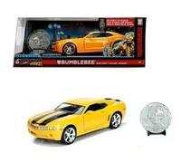 2006 Chevy Camaro Concept Yellow Bumblebee with Robot on Chassis and Collectible Metal Coin Transformers Movie 1/24 Diecast Model Car by Jada 98497