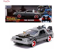 Jada DeLorean Brushed Metal Time Machine with Lights \Back to the Future Part III\" (1990) Movie \"Hollywood Rides\" Series 1/24 Diecast Model Car by