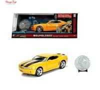 2006 Chevy Camaro Concept Yellow Bumblebee with Robot on Chassis and Collectible Metal Coin Transformers Movie 1/24 Diecast Model Car by Jada 98497