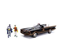 Jada 98625 DC Comics Classic TV Series Batmobile Die-cast Car 1:18 Scale Vehicle & 3"""" Batman & Robin Collectible Figurine 100% Metal Black