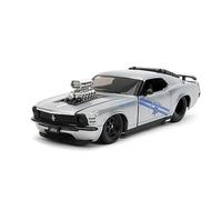Big Time Muscle 1:24 1970 Ford Mustang Boss 429 Diecast Car Toy for Kids and Adults (Silver/Blue Stripes)