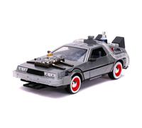 Jada DeLorean Brushed Metal Time Machine with Lights \Back to the Future Part III\" (1990) Movie \"Hollywood Rides\" Series 1/24 Diecast Model Car by