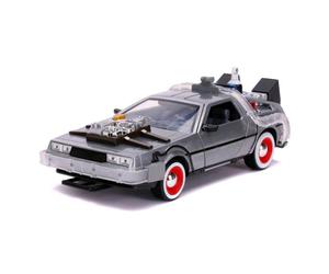 Jada DeLorean Brushed Metal Time Machine with Lights \Back to the Future Part III\" (1990) Movie \"Hollywood Rides\" Series 1/24 Diecast Model Car by