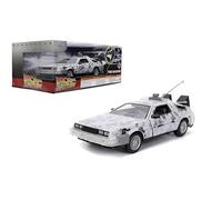 Jada Hollywood Rides - Back to the Future Time Machine (Frost Version) - 1:24 scale - cast car - door opening and hood - hobby edition - collectible - age 8+ - silver/white