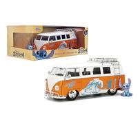 Jada Hollywood Rides Disney Stitch Volkswagen Bus - 1:24 Scale Die-Cast Model with Opening Doors & Die-Cast Stitch Figure - Toy for Collectors & Kids Ages 8+ - Orange & White