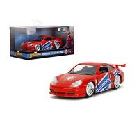 Jada Hollywood Rides Spider-Man Porsche 911 GT3 RS 1:32 - Die-Cast Vehicle Paint, Opening Doors, Marvel Theme - Red/Blue Design for Kids & Collectors