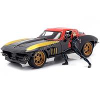 1966 Chevrolet Corvette with Black Widow Diecast Figurine Avengers Marvel Series 1/24 Diecast Model Car by Jada 31749