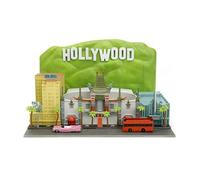 JADA Nano Hollywood Rides Walk of Fame Diorama w/Hollywood Sign and 2 Vehicles (Double-Decker Tour Bus & 1958 Cadillac Series 62 Convertible), Toys for Kids and Adults
